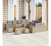 ZQQLVOO Set di divani da giardino da 14 pezzi con cuscini, in polyrattan e acacia, resistenti alle intemperie, per terrazza e balcone, spazioso gruppo di sedute con spazio per sei persone