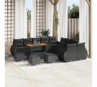 ZQQLVOO Set di divani da giardino da 14 pezzi con cuscini neri in polyrattan e acacia. Questo set di divani da giardino da 4 pezzi è realizzato in polyrattan resistente alle intemperie e durevole