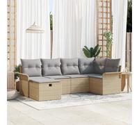 ZQQLVOO Set di divani da giardino da 6 pezzi con cuscini in polyrattan beige, set modulare per esterni con struttura resistente alle intemperie e spazio. Questo set di divani da giardino da 6 pezzi è