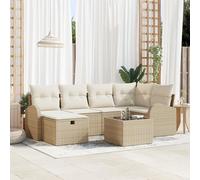 ZQQLVOO Set di divani da giardino da 7 pezzi con cuscini beige, in polyrattan, mobili per esterni e soggiorno. Questo set di divani da giardino da 7 pezzi di colore beige in polyrattan resistente alle