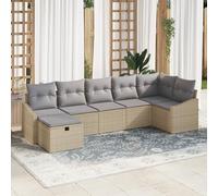 ZQQLVOO Set di divani da giardino da 7 pezzi con cuscini beige, in polyrattan, set modulare per esterni con vano portaoggetti, mobili da terrazza resistenti ai raggi UV, per balcone e terrazza