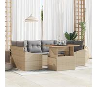 ZQQLVOO Set di divani da giardino da 7 pezzi con cuscini in polyrattan beige, 6 posti, mobili da esterni resistenti alle intemperie con vano portaoggetti. Questo set di divani da giardino in