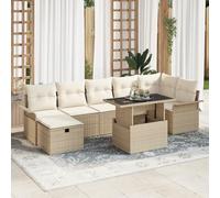 ZQQLVOO Set di divani da giardino da 8 pezzi con cuscini beige, in polyrattan, mobili modulari per esterni, per terrazza, set lounge resistente alle intemperie, con cuscini bianco crema, per sei