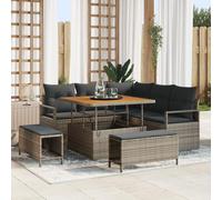 ZQQLVOO Set di divani da giardino da 8 pezzi con cuscini, in polyrattan e acacia, set angolare con cuscini resistenti alle intemperie e spazio per riporre oggetti, per terrazza. Questo set di divani