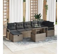ZQQLVOO Set di divani da giardino da 8 pezzi con cuscini in polyrattan grigio, mobili da esterni resistenti alle intemperie. Questo set di divani da giardino da 8 pezzi in polyrattan grigio offre due