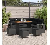 ZQQLVOO Set di divani da giardino da 9 pezzi con cuscini neri in polyrattan, design modulare per fino a sei persone, comodi cuscini in schiuma e materiali resistenti alle intemperie per
