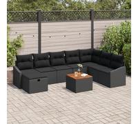 ZQQLVOO Set di divani da giardino da 9 pezzi con cuscini neri in polyrattan per 8 persone, set lounge per esterni con spazio segreto, mobili da terrazza resistenti ai raggi UV