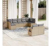 ZQQLVOO Set di divani da giardino in polyrattan beige, con cuscini, 9 pezzi | Design modulare, ripiani pieghevoli con molle a gas, rivestimenti rimovibili e lavabili, tavolino
