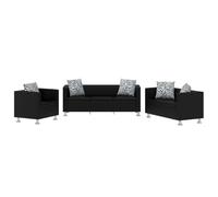 ZQQLVOO Set di divani in ecopelle a 3 posti + 2 posti + poltrona, colore nero, con poltrona a cubo per un arredamento elegante, imbottitura resistente e comode sedute