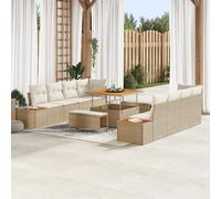 ZQQLVOO Set di divani modulari da esterno a 4 posti, in polyrattan e acacia, con cuscini, mobili da giardino resistenti alle intemperie e piedini regolabili, per terrazza, balcone