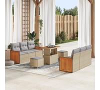 ZQQLVOO Set di divani modulari per esterni beige con polyrattan e legno naturale per giardino, terrazza, balcone, 5 posti con cuscino impermeabile e resistenza ai raggi UV per un comfort duraturo