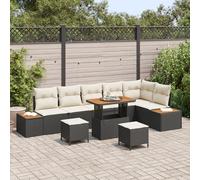 ZQQLVOO Set di divani modulari per esterni con cuscino bianco crema e tavolo in legno naturale, resistente alle intemperie, per balcone e terrazza, seduta flessibile per un massimo di 4 persone