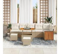 ZQQLVOO Set di divano da giardino in polyrattan beige con cuscino bianco panna, mobili da esterno per balcone e terrazza, resistente alle intemperie e modulare