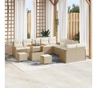 ZQQLVOO Set di divano da giardino in polyrattan con 5 posti a sedere, resistente alle intemperie e ai raggi UV, beige con cuscino bianco crema per terrazza, balcone e giardino