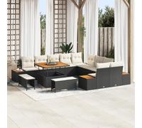 ZQQLVOO Set di divano da giardino in rattan sintetico con cuscino crema, modulare per esterni per 10 persone, resistente alle intemperie, con struttura in metallo per terrazza e giardino