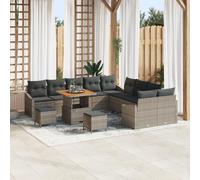 ZQQLVOO Set di divano da giardino modulare in polyrattan grigio con legno di acacia, resistente alle intemperie, per 5 persone, balcone flessibile e terrazze, divano dal design moderno