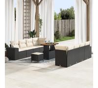 ZQQLVOO Set di divano da giardino modulare in polyrattan nero con cuscino bianco crema, mobili da esterno flessibile per terrazza e giardino, comodo set lounge con struttura robusta