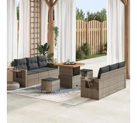 ZQQLVOO Set di mobili da giardino a 5 posti, in polyrattan con cuscini grigi, per terrazza e giardino, resistente alle intemperie, design modulare e struttura in legno marrone