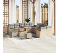 ZQQLVOO Set di mobili da giardino da 13 pezzi con cuscini, in polyrattan e acacia, 4 pezzi, per sei persone, con telaio resistente ai raggi UV e rivestimenti rimovibili