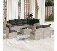 ZQQLVOO Set di mobili da giardino in polyrattan con cuscini, 9 pezzi | Design modulare, ripiano in vetro, ripiani pieghevoli, molle a gas, resistenti alle intemperie