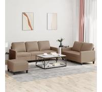 ZQQLVOO Set divano 3 pezzi con cuscino marrone cappuccino in similpelle resistente, con poggiapiedi versatile per un maggiore comfort di seduta e relax, robusto