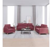 ZQQLVOO Set divano 3 pezzi con cuscino rosso vinaccia, tessuto resistente, struttura robusta in compensato e metallo, comoda imbottitura per il relax, lunga durata