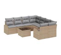ZQQLVOO Set divano 9 pz. 8 posti beige e grigio polyrattan | Design modulare, acciaio verniciato a polvere, vetro temperato, imbottitura in poliestere, braccioli con curva