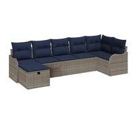 ZQQLVOO Set divano con cuscino grigio e blu navy in polyrattan | giardino e terrazza, disposizione modulare, scomparti nascosti, acciaio verniciato a polvere, resistente ai raggi UV