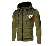 ZQURVO Felpe con Cappuccio da Uomo Mass Effect N7, Felpe in Pile con Cerniera, Giacca a Maniche Lunghe Leggera con Cappuccio, Felpa Casual con Cappuccio Cappotto Invernale Caldo Cappuccio,Green-x_l