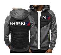 ZQURVO Giacca con cappuccio in pile da uomo per Mass Effect N7, felpe leggere con cerniera intera, giacche termiche a maniche lunghe, cappotti caldi e spessi, felpe casual giacche comode,Grey2-m