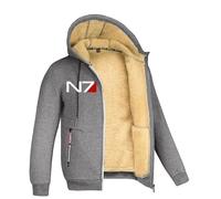 ZQURVO Giacca in pile da uomo per Mass Effect N7, felpa con cappuccio a maniche lunghe, cappotti spessi e caldi, giacca pesante cerniera completa giacche foderate sherpa abbigliamento,Grey2-xx_l