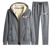 ZQURVO Tuta da uomo in 2 pezzi per Mass Effect N7, felpa con cappuccio in pile con cerniera intera e pantaloni da jogging, tute sportive, giacca calda casual invernale,Grey-l
