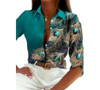 ZQUZEMS Camicia Hawaiana da Donna Camicie Hawaiane A Maniche Lunghe con Stampa 3D