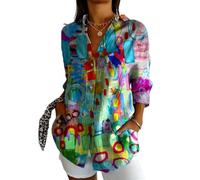 ZQUZEMS Camicia Hawaiana da Donna Donne alla Moda da Donna Arte Stampata Casual Estate Signore Sciolte