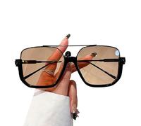 ZQUZEMS Occhiali da Sole Vintage Oversized Occhiali da Sole Fashion Square Shades Trendy Occhiali da Sole-Champagne Nero-Come Mostra L'Immagine