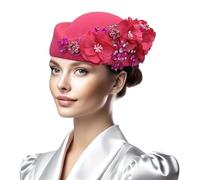 Zqxnt Cappello a cupola vintage con fiore 3D per cocktail party bombetta floreale anni '20 copricapo da donna Derby, Rosso rosato, Taglia unica