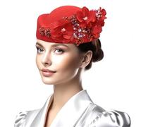 Zqxnt Cappello a cupola vintage con fiore 3D per cocktail party bombetta floreale anni '20 copricapo da donna Derby, Rosso, Taglia unica