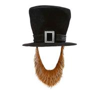 Zqxnt Elegante cappello da pirata con barba staccabile, accessorio per feste di Halloween, adatto per adulti, 55-60 cm, cappello a cilindro nero con baffi
