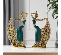 ZQXYXFUS Decoration Art Statue Sculpture - ragazza danzante di pavone nella statua in ceramica figurina figurina ballerina anniversario degli ornamenti per matrimoni(2PCS Blue)
