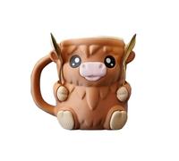 ZQXYXFUS Porta gelato a forma di mucca delle Highlands 2025, porta pinta per gelato a forma di mucca, custodia per lattine di birra, con manico antigelo e due cucchiai(Brown)