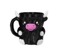 ZQXYXFUS Porta gelato a forma di mucca delle Highlands 2025, porta pinta per gelato a forma di mucca, custodia per lattine di birra, con manico antigelo e due cucchiai(Black)