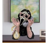 ZQXYXFUS Scultura decorativa da scrivania - Statuetta di fantasma con faccia urlante rosa, statua spaventosa in resina per Halloween, ragazza macabra che urla fantasma al telefono(15cm)