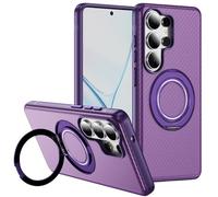 ZQYFCDZ Cover Magnetica per Samsung Galaxy S26 Ultra - Compatibile con MagSafe, Supporto Rotante a 360°, Motivo in Fibra di Carbonio, Protezione Antiurto Militare Custodia, Ultra Sottile, Viola