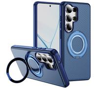 ZQYFCDZ Cover Magnetica per Samsung Galaxy S26 Ultra - Compatibile con MagSafe, Supporto Rotante a 360°, Motivo in Fibra di Carbonio, Protezione Antiurto Militare Custodia, Ultra Sottile, Blu