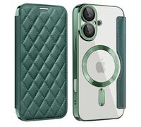 ZQYFCDZ Custodia magnetica per iPhone 16 Plus con porta carte di credito RFID blocco custodia in pelle PU, antiurto resistente ai graffi retro trasparente per iPhone 16 Plus,Verde