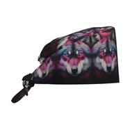 ZQYTGFDC 3 bottiglie di birra da lavoro con fascia tergisudore per donne e uomini, cappelli da lavoro regolabili per la pulizia, cappelli da infermiere, tappi chirurgici, Il lupo con gli occhi azzurri