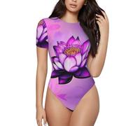 ZQYTGFDC Body viola con collo di loto per le donne a maniche corte Body Suits Basic Top Camicia casual, Nero , S