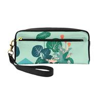 ZQYTGFDC Borsa per trucco portatile in pelle bianca con rosa dell'amore, astuccio per matite estetiche da donna, astuccio per trucco, Piante verdi in vaso per cartoni animati da, taglia unica