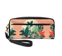 ZQYTGFDC Borsa per trucco portatile in pelle bianca con rosa dell'amore, astuccio per matite estetiche da donna, astuccio per trucco, Piante verdi in vaso da interno, taglia unica