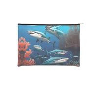 ZQYTGFDC Deep Sea Whales - Organizer da donna, con cerniera, 22 x 16,5 cm, piccolo organizer per articoli da toeletta per San Valentino, amici, fidanzate, Corallo Squalo Submarine, One Size